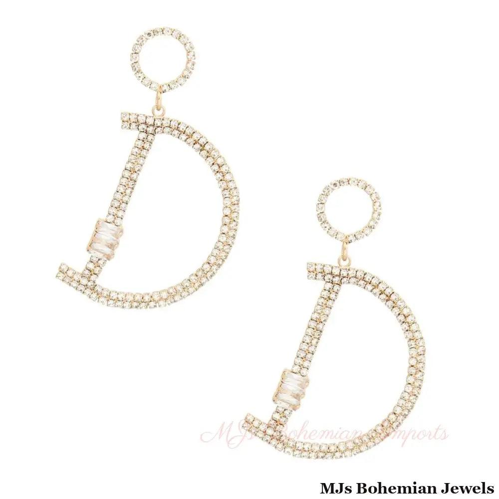 Gold Pave D Drop Earrings