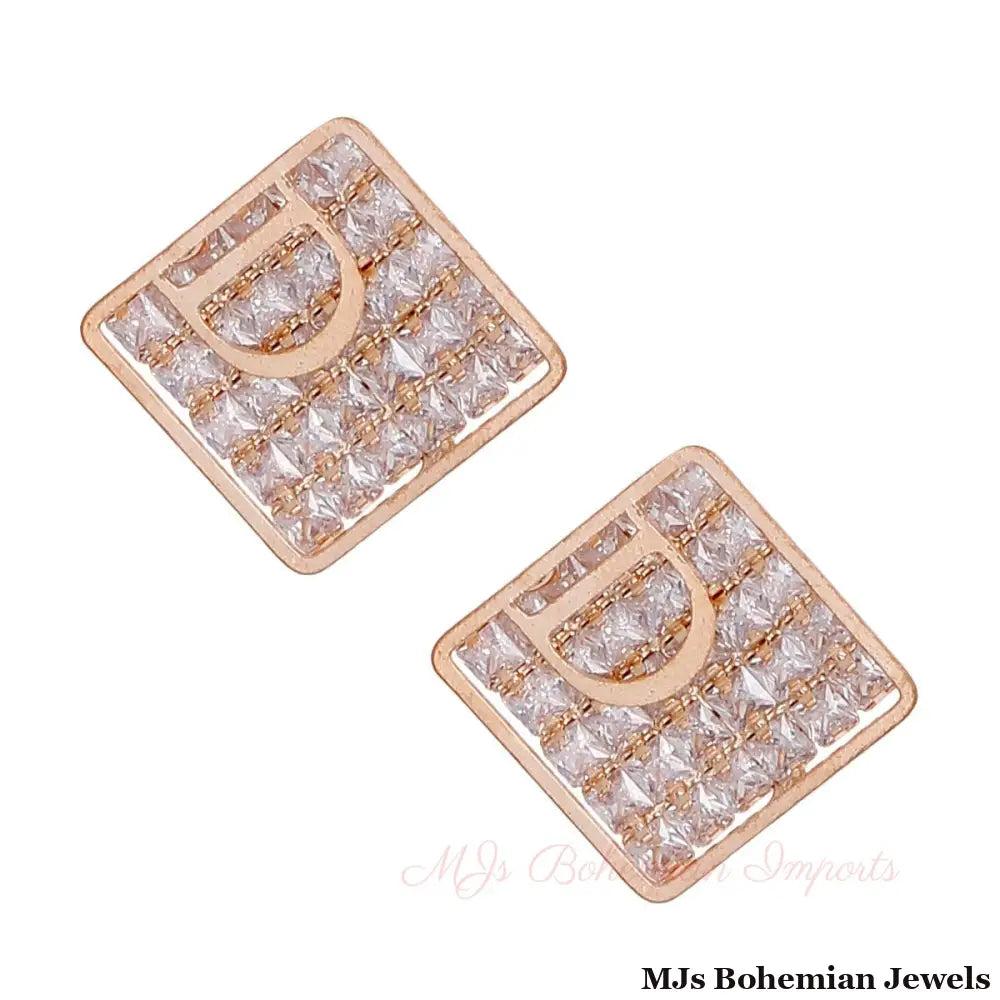 Gold Pave Square Tray D Studs