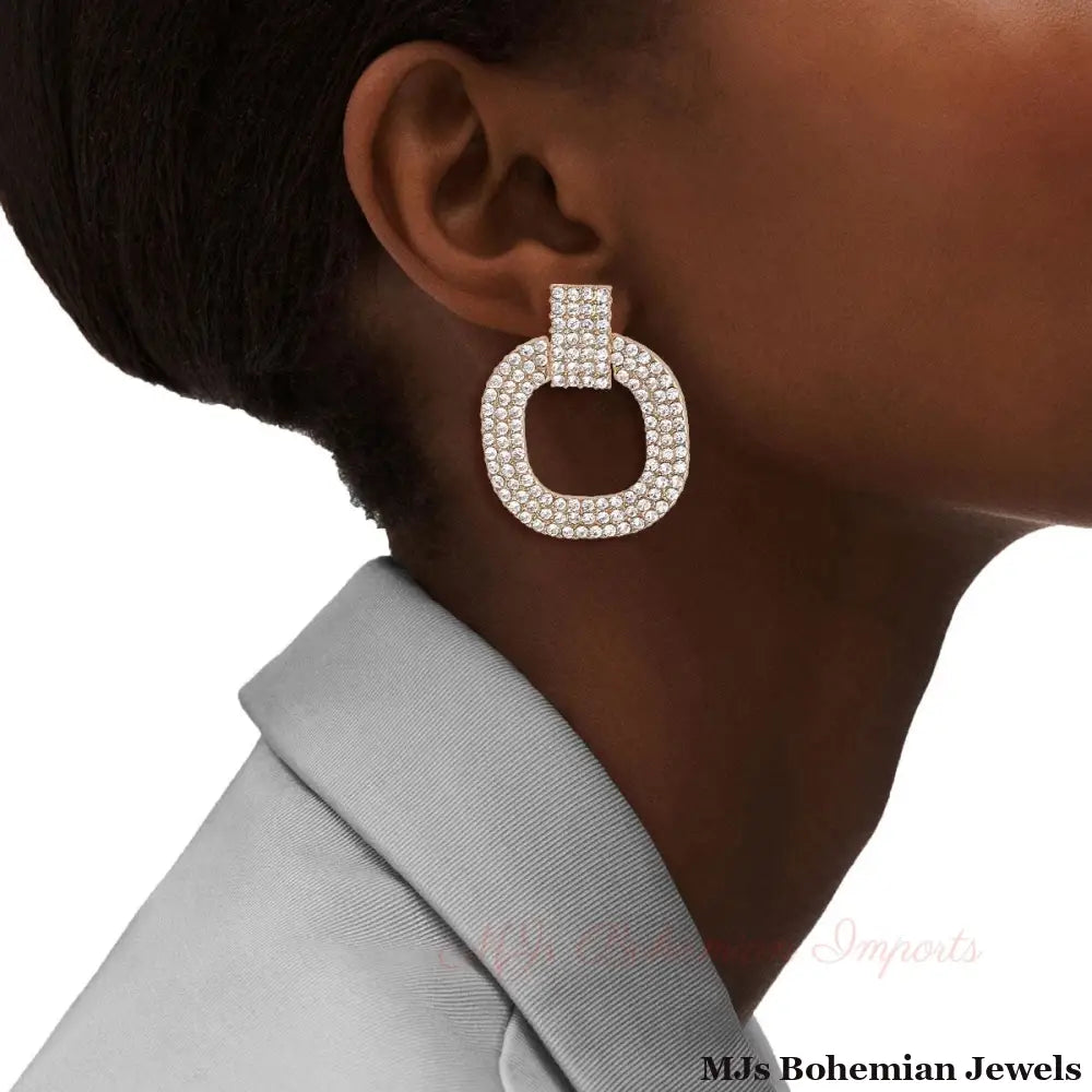 Gold Pave Squared Earrings