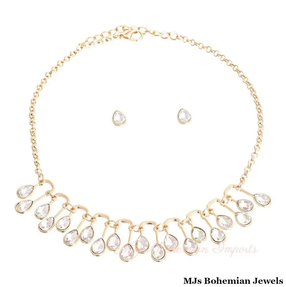 Gold Pear Crystal U Link Necklace