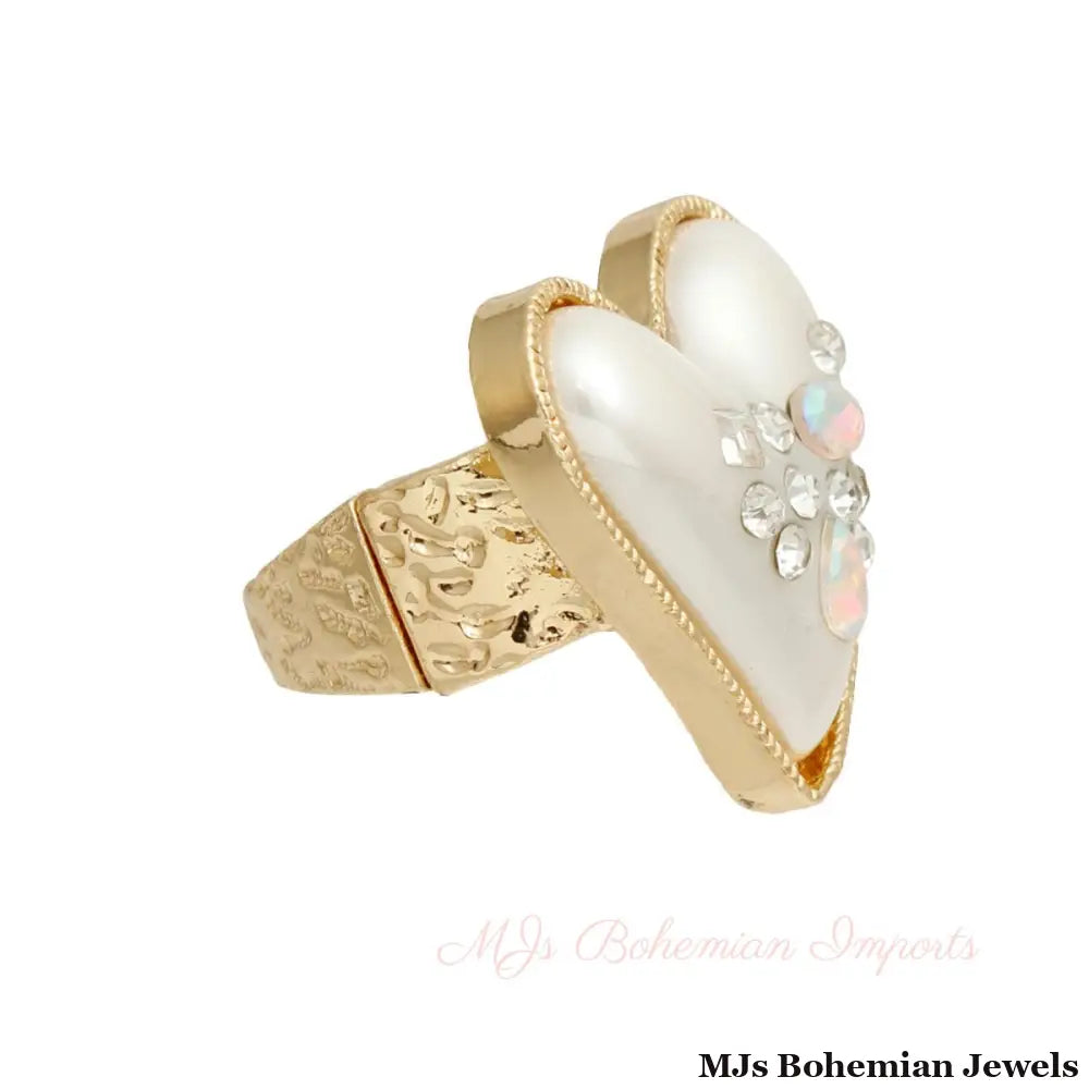 Gold Pearl Heart Ring