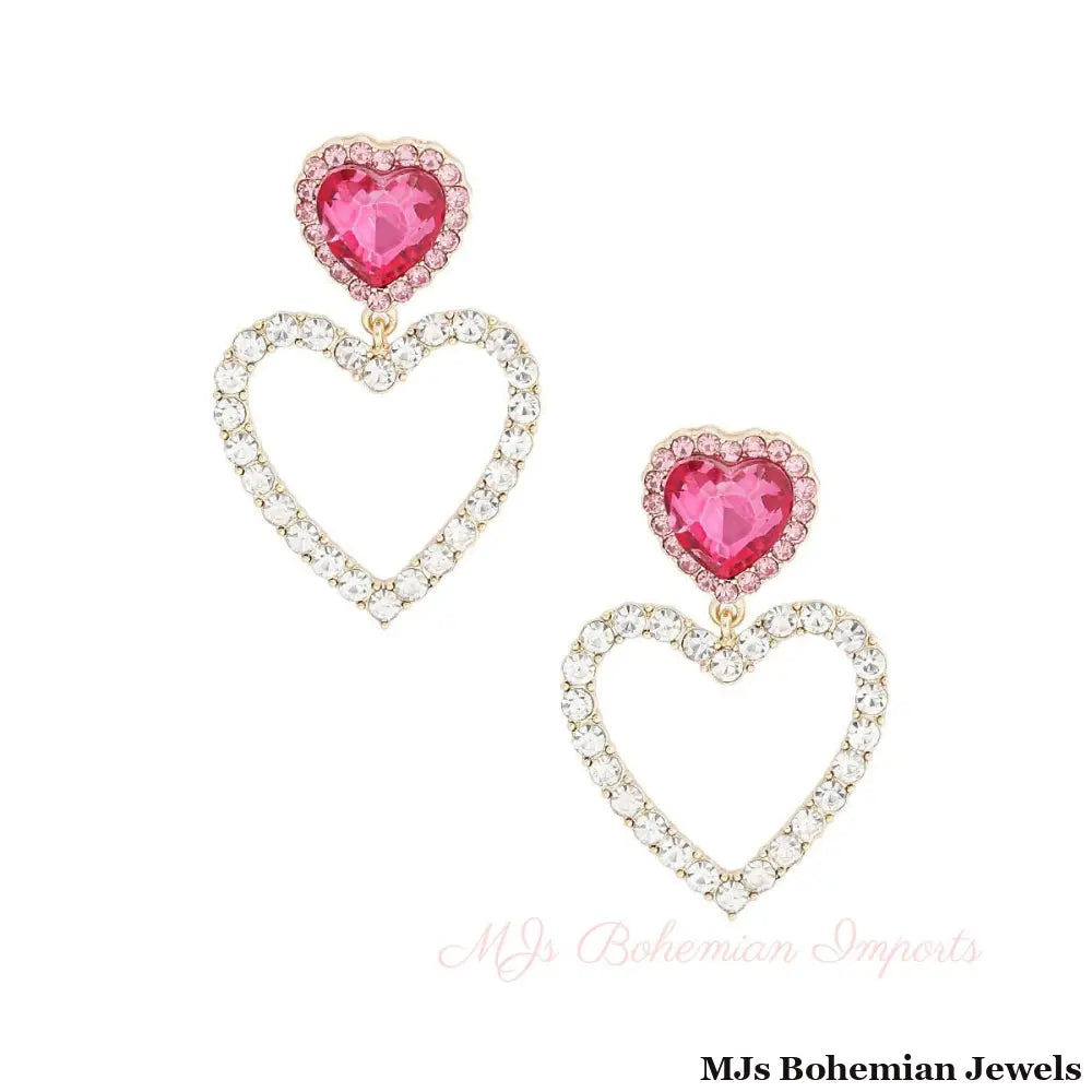 Gold Pink Cutout Heart Earrings