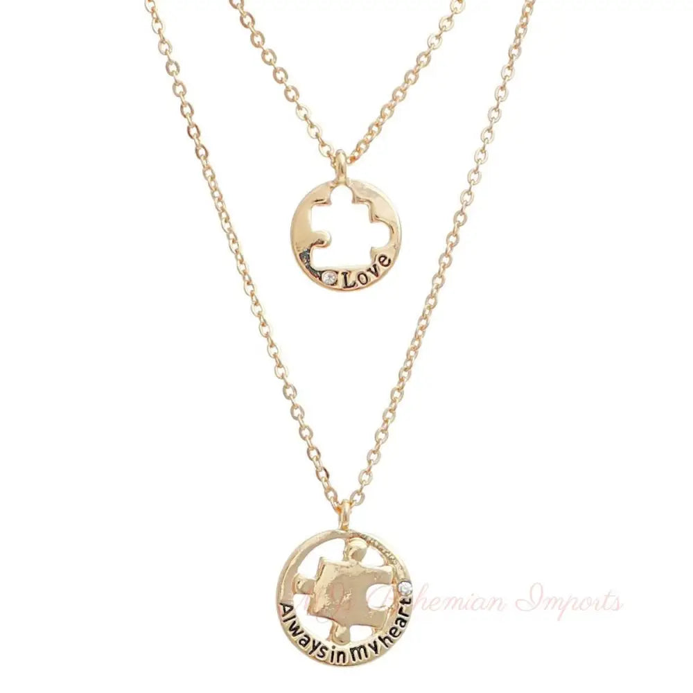 Gold Puzzle Cutout Layered Necklaces