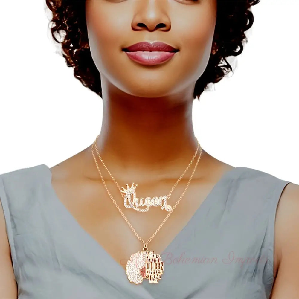 Gold Queen Afro 2 Pcs Chains