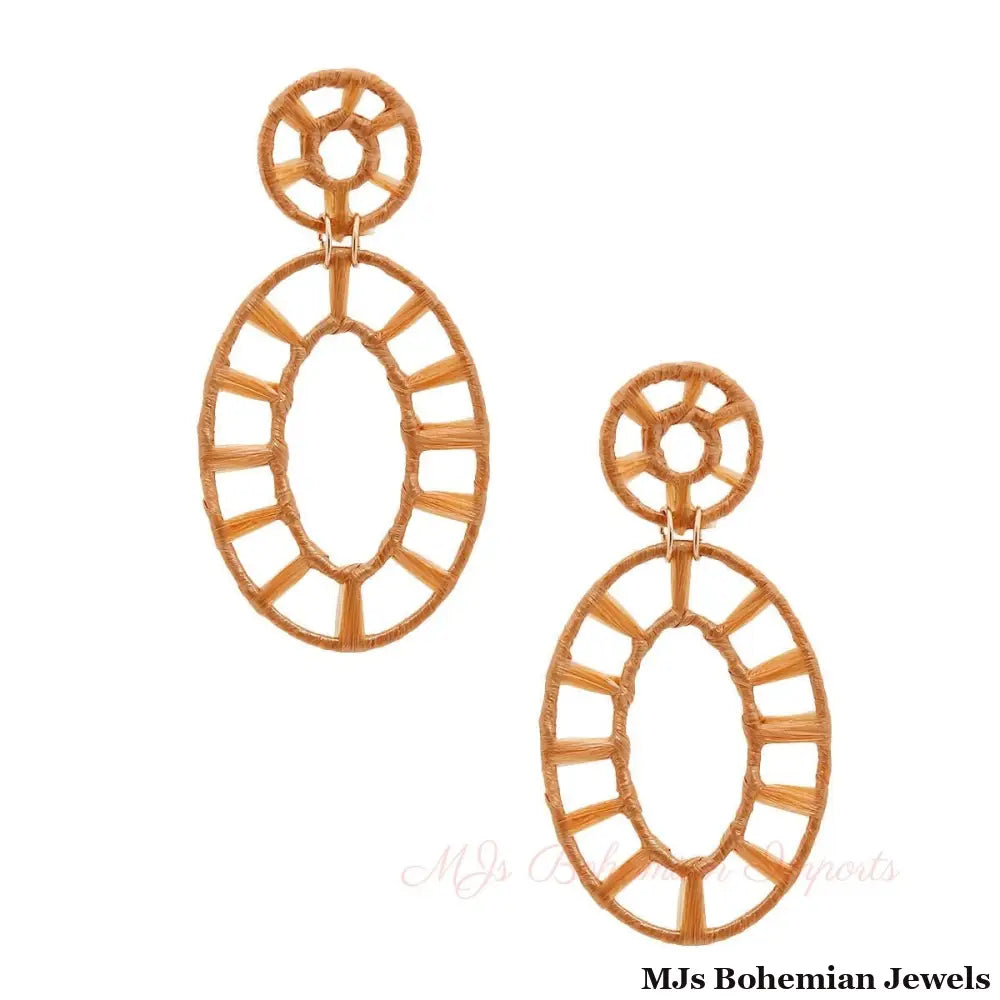 Gold Raffia Oval Earrings