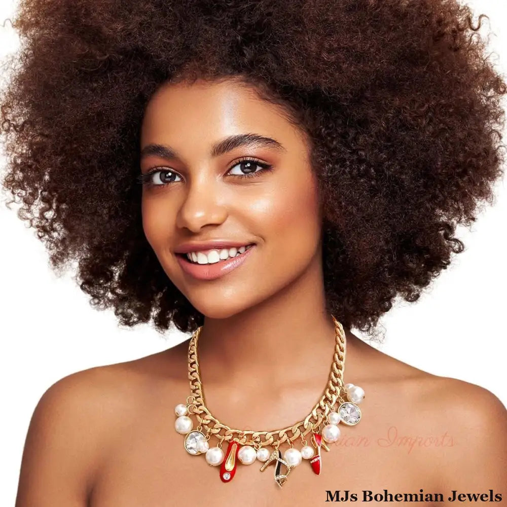 Gold Red Luxury Shoe Charm Necklace