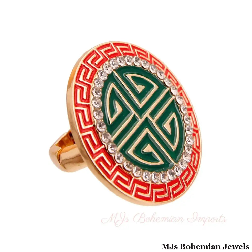 Gold Red Round Greek Cocktail Ring