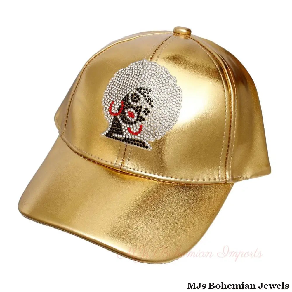 Gold Rhinestone Afro Woman Hat