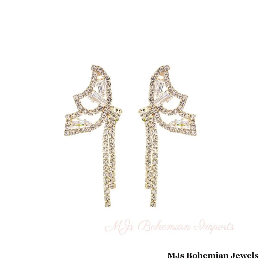 Gold Rhinestone Butterfly Tail Studs