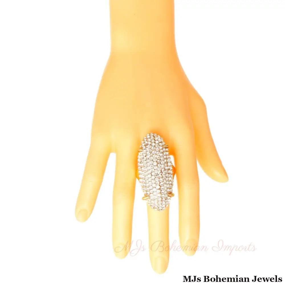 Gold Rhinestone Elongated Ring