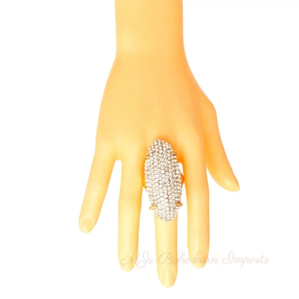 Gold Rhinestone Elongated Ring