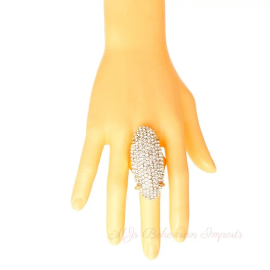 Gold Rhinestone Elongated Ring