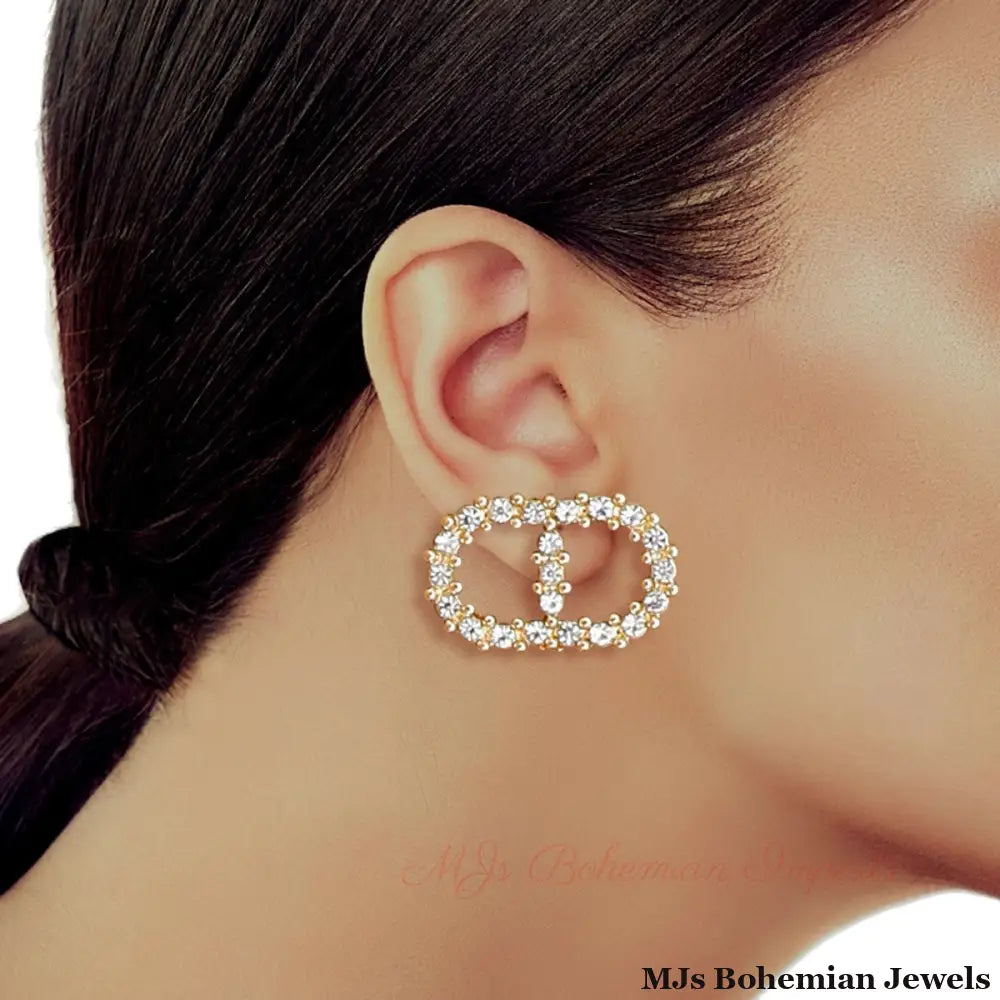 Gold Rhinestone Infinity Studs