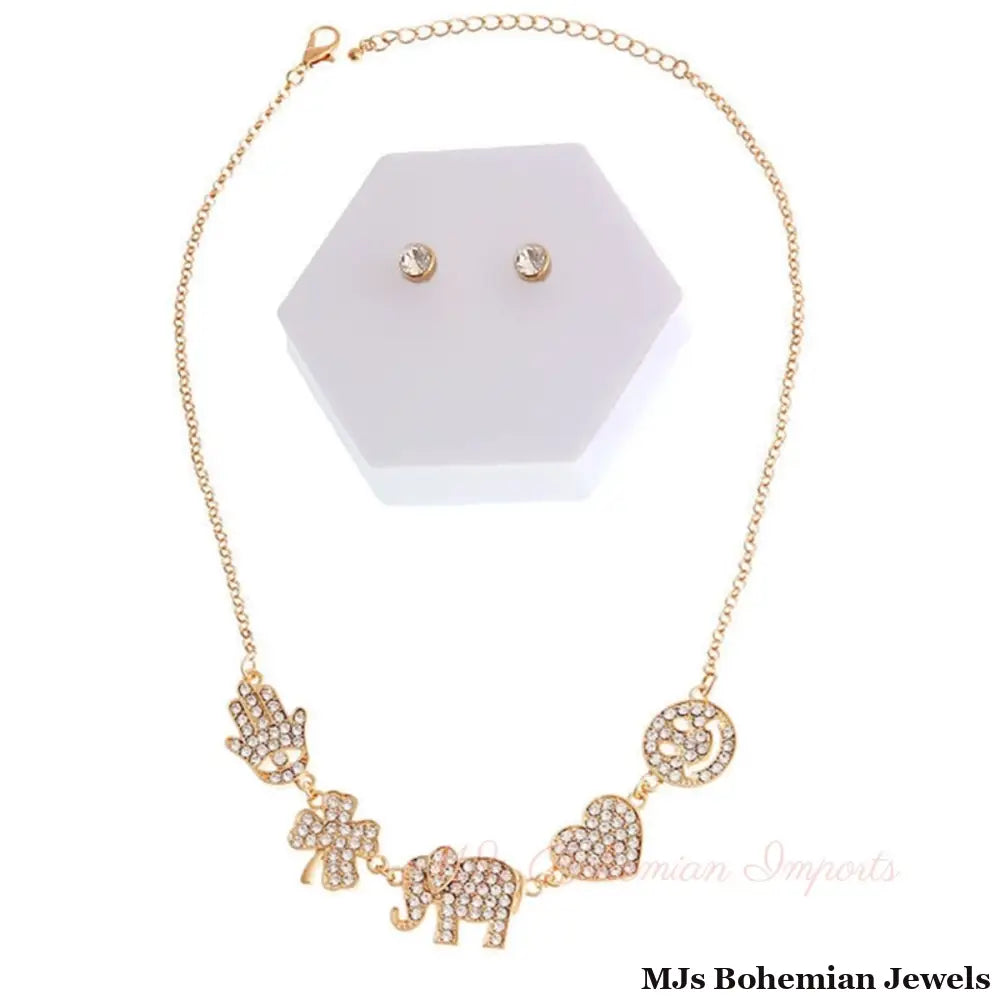 Gold Rhinestone Lucky Charm Set