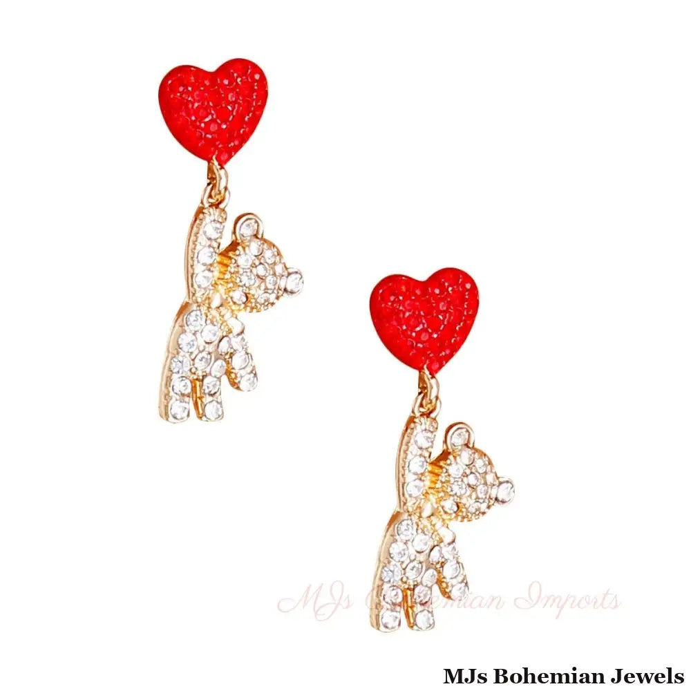 Gold Rhinestone Teddy Bear Earrings