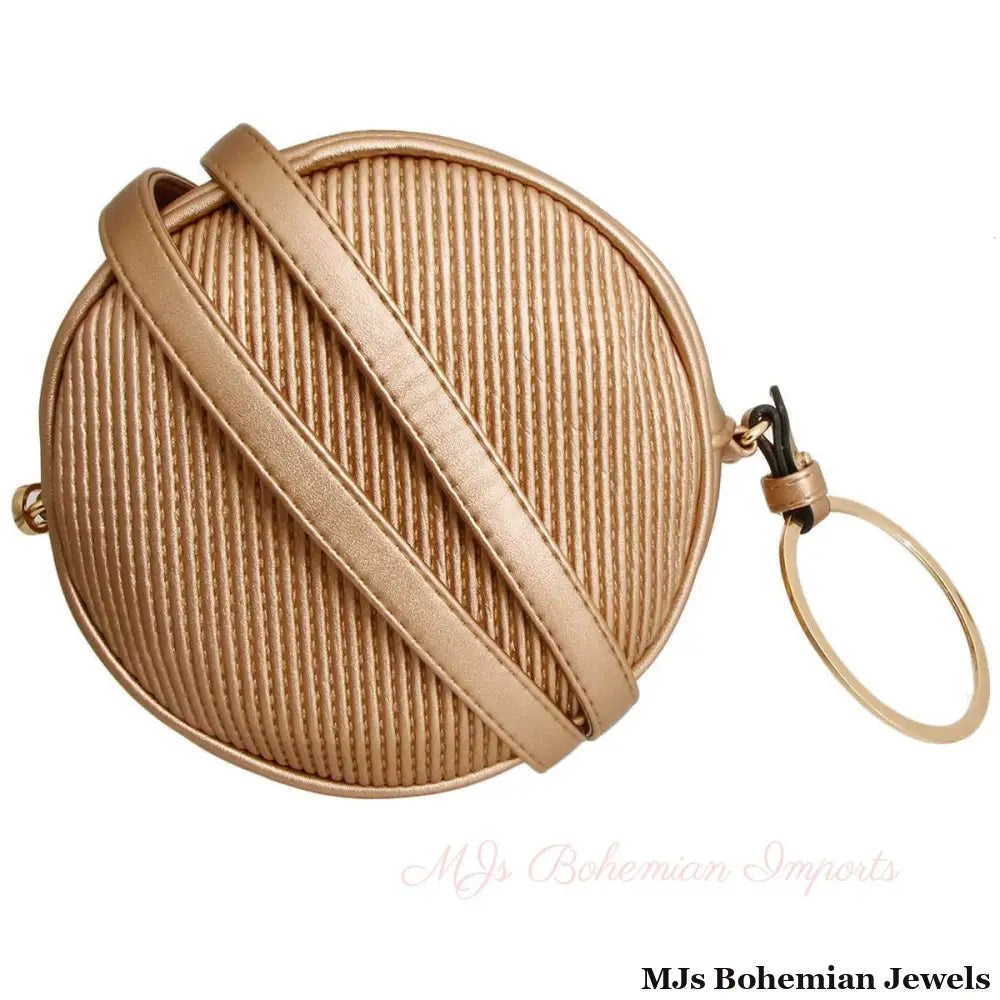 Gold Ribbed Circle Crossbody Wristlet