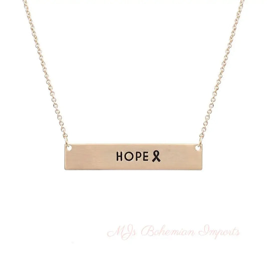 Gold Ribbon HOPE Plate Necklace