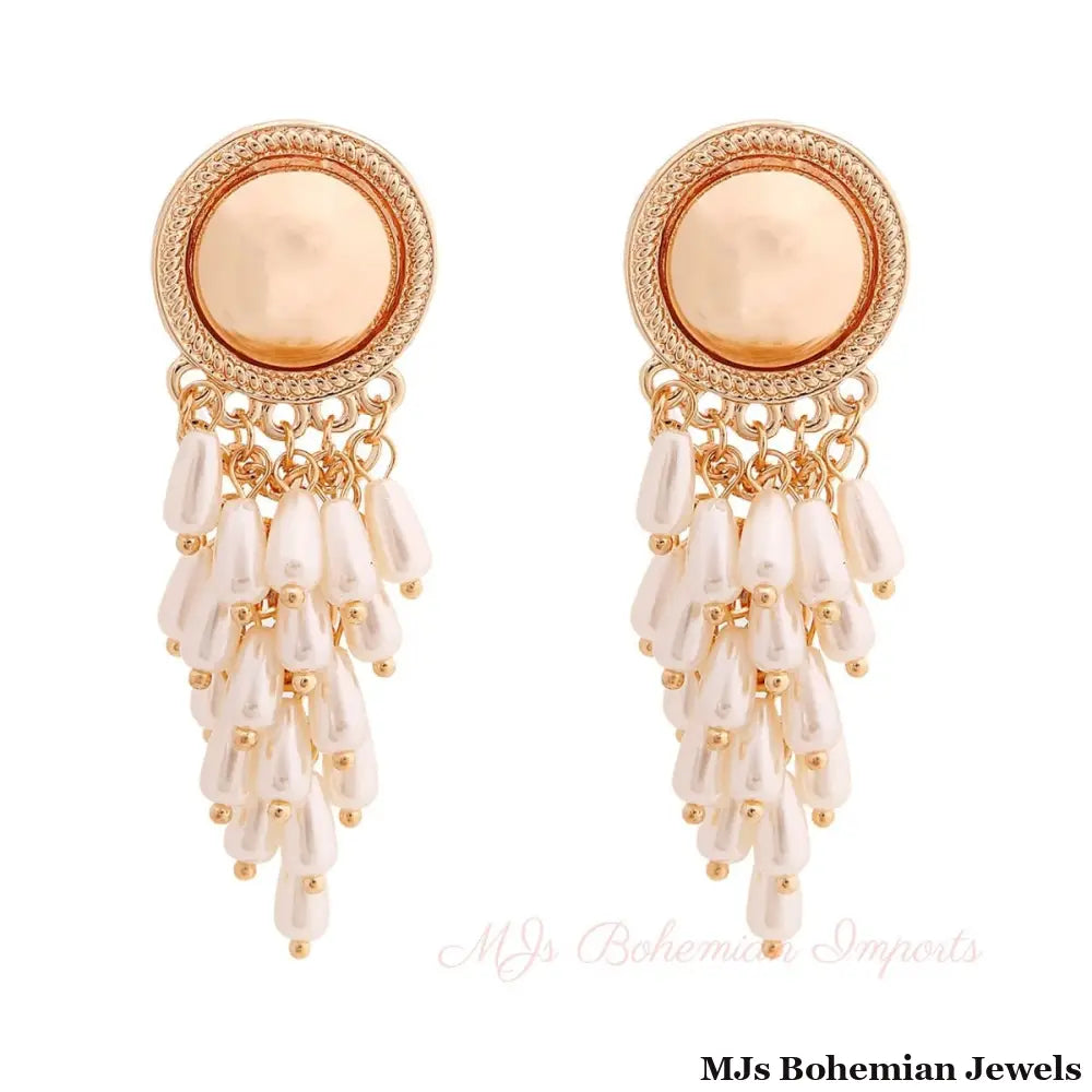 Gold Round Pearl Cluster Earrings