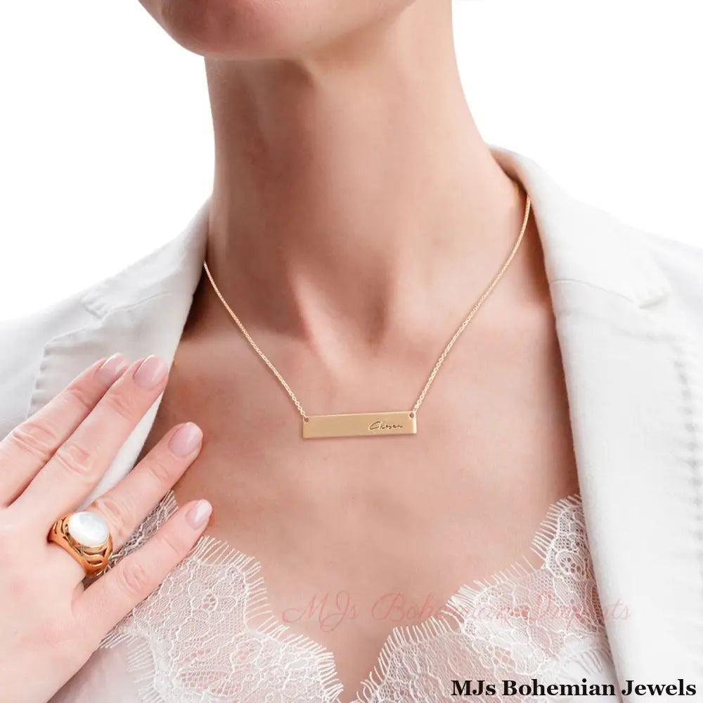 Gold Script Chosen Plate Necklace