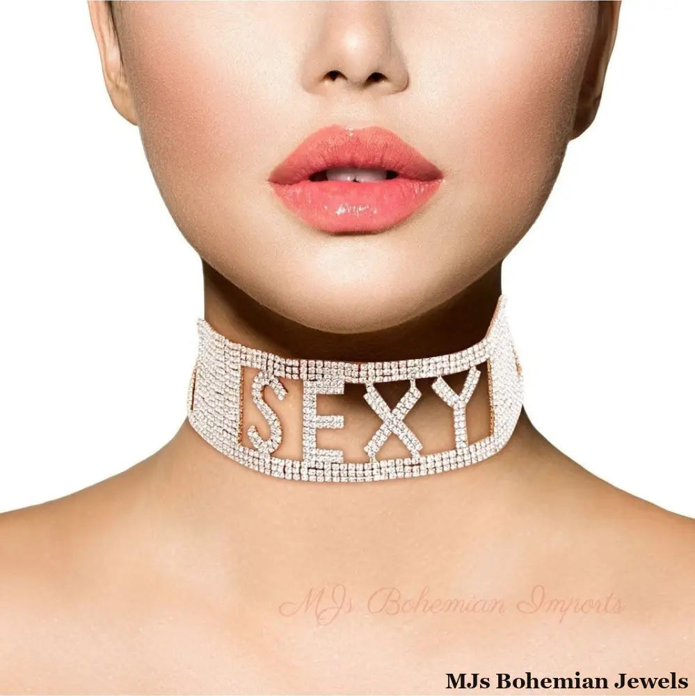 Gold SEXY 18 Row Rhinestone Choker