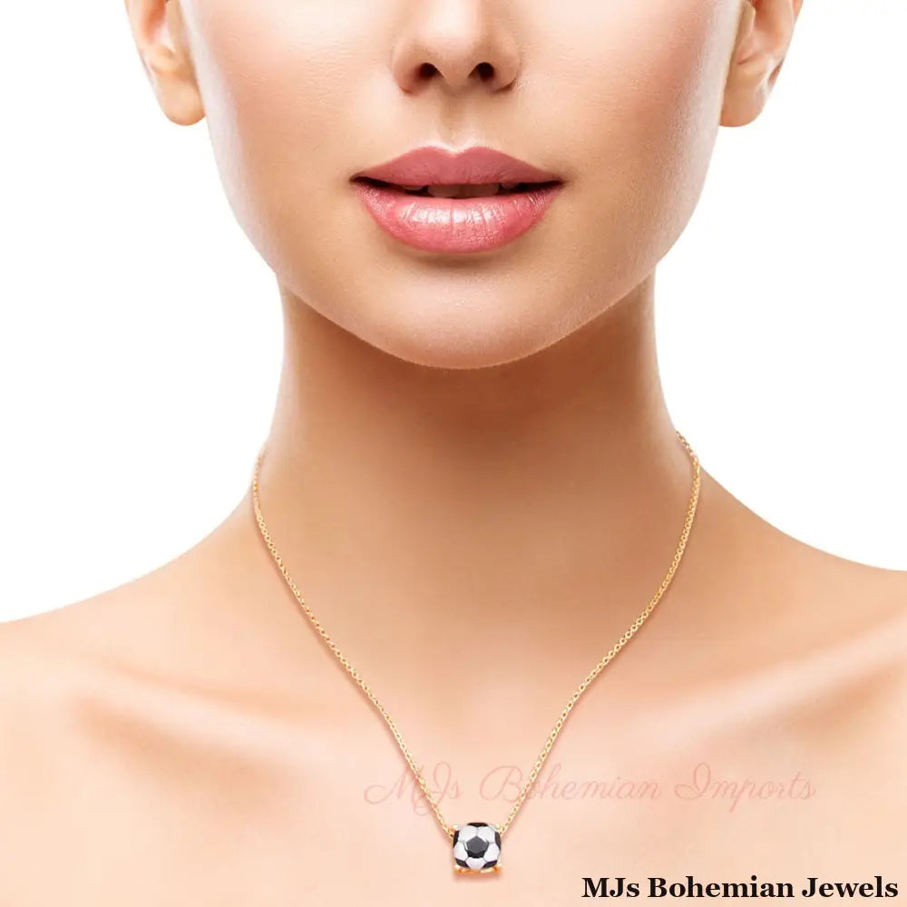 Gold Soccer Cushion Cut Necklace