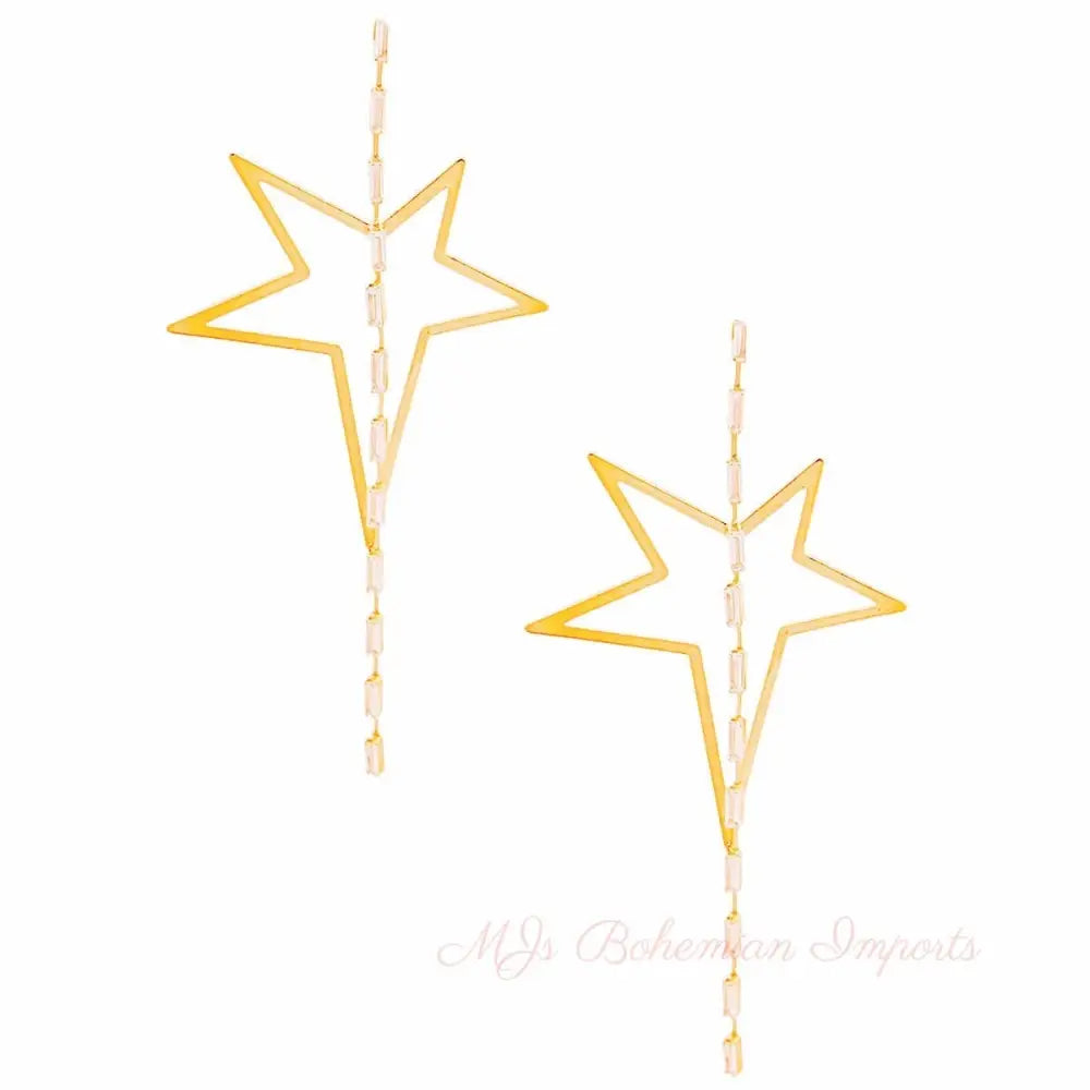 Gold Star Crystal Baguette Earrings