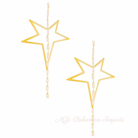 Gold Star Crystal Baguette Earrings