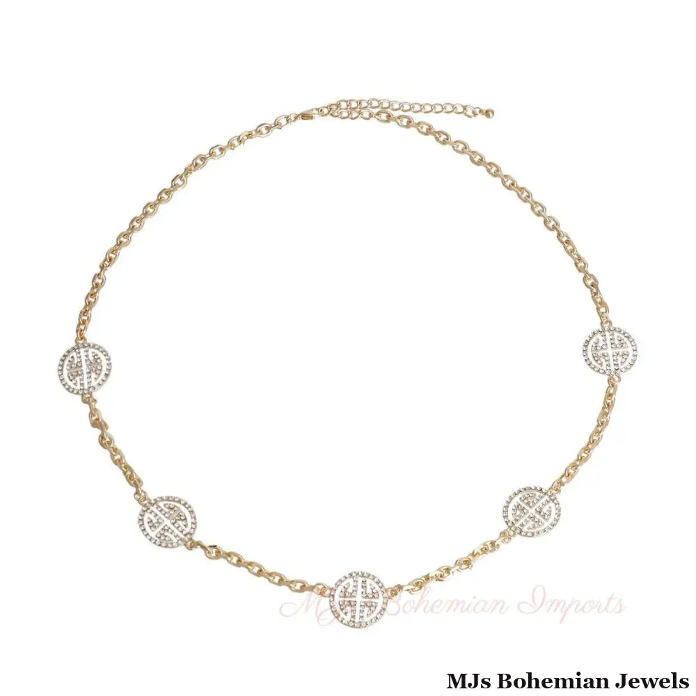 Gold Station Round Greek Key Necklace
