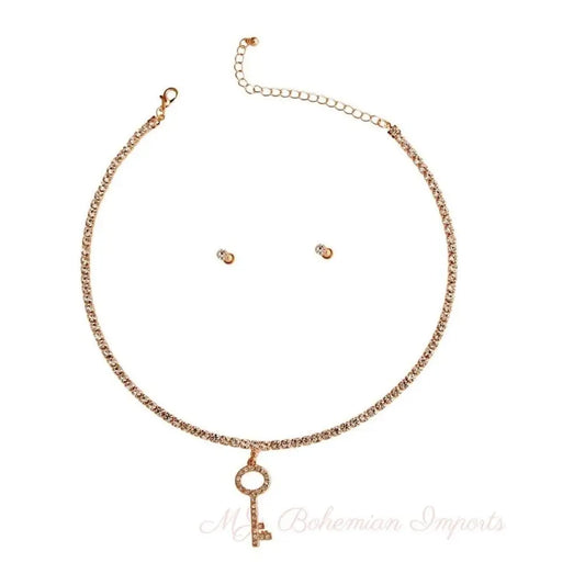 Gold Stone Key Necklace