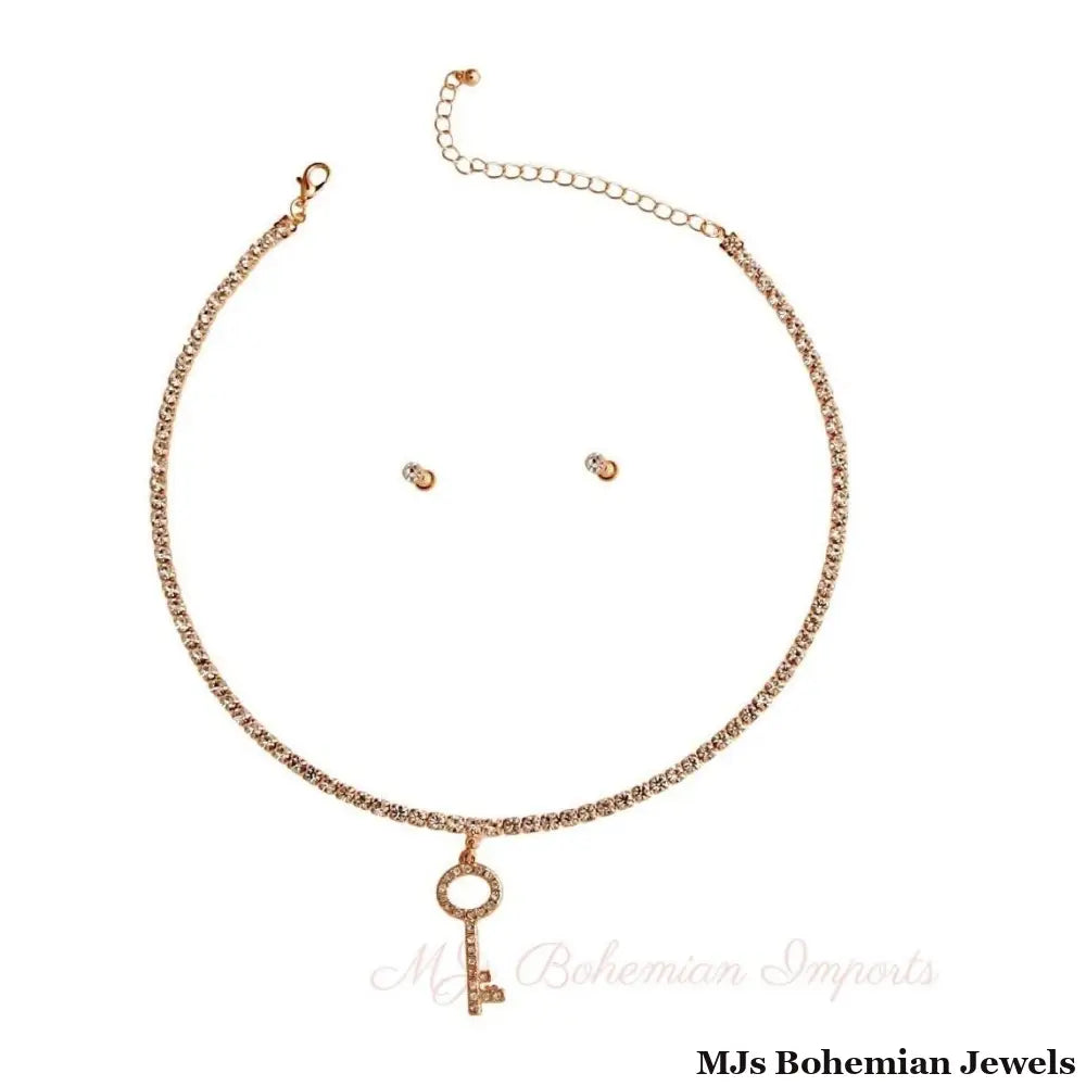 Gold Stone Key Necklace