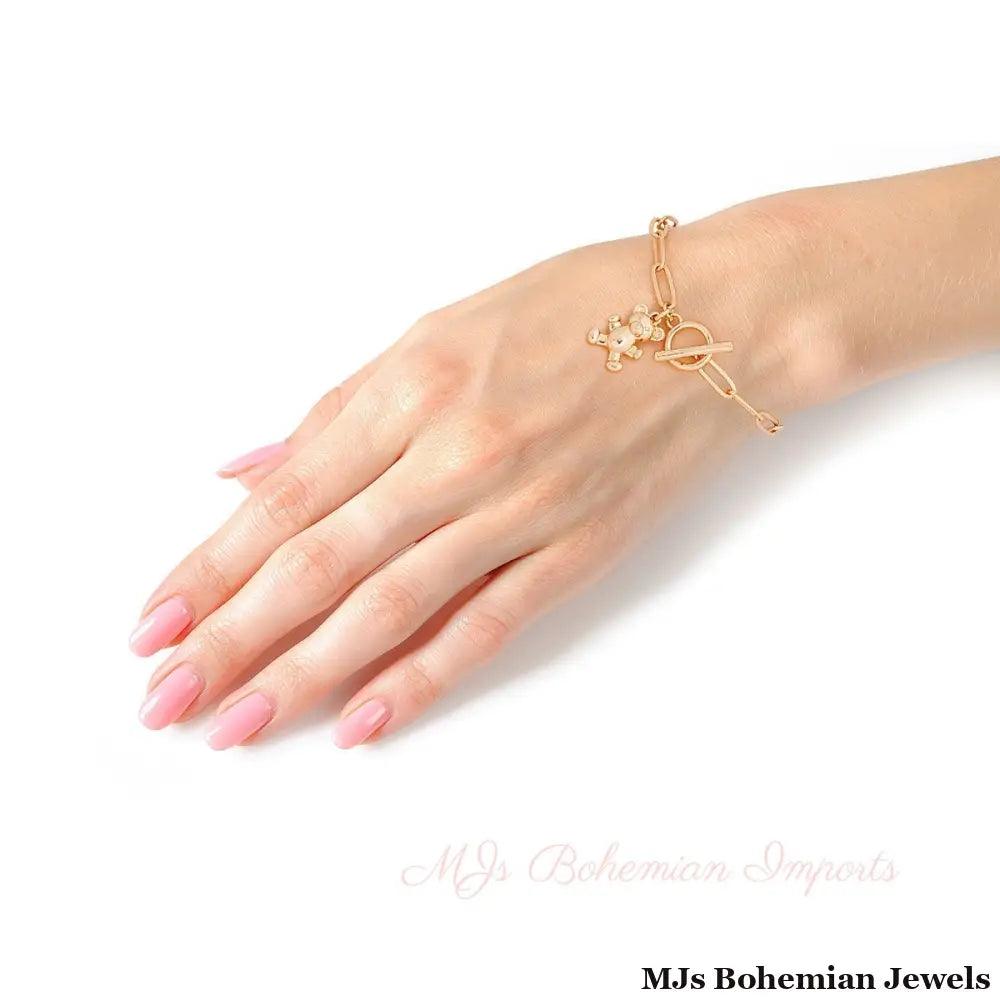 Gold Teddy Bear Toggle Bracelet