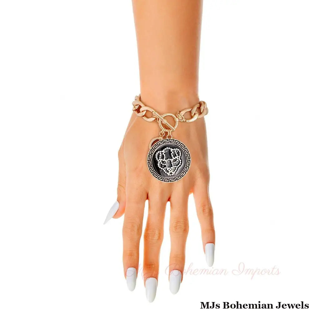 Gold Tiger Greek Medallion Bracelet
