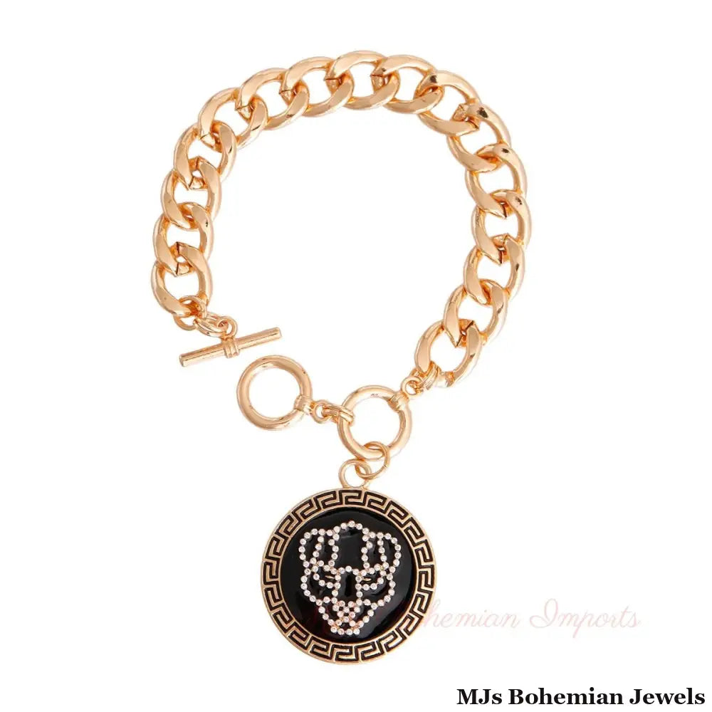 Gold Tiger Greek Medallion Bracelet
