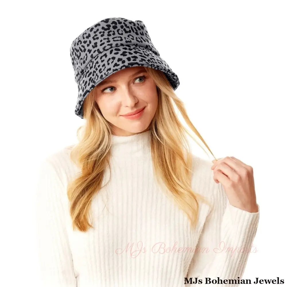 Gray Leopard Print Bucket Hat