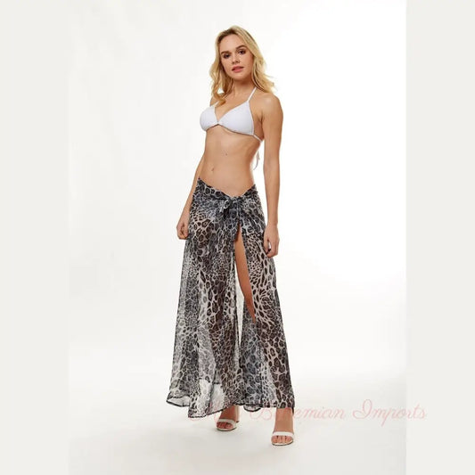 Gray Leopard Sarong Beach Skirt