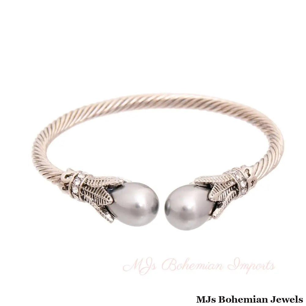 Gray Pearl Leaf Cable Bangle