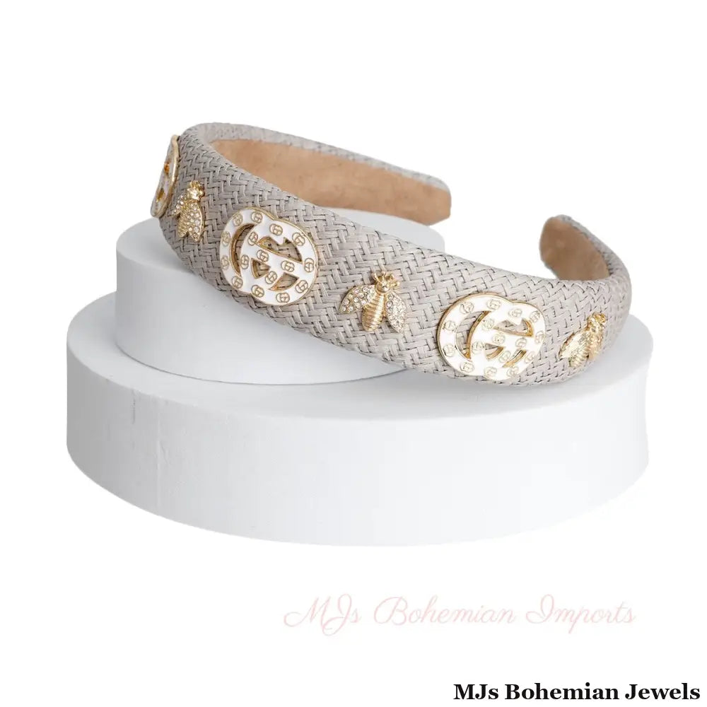 Gray Raffia Royale Headband - Bespoke Style