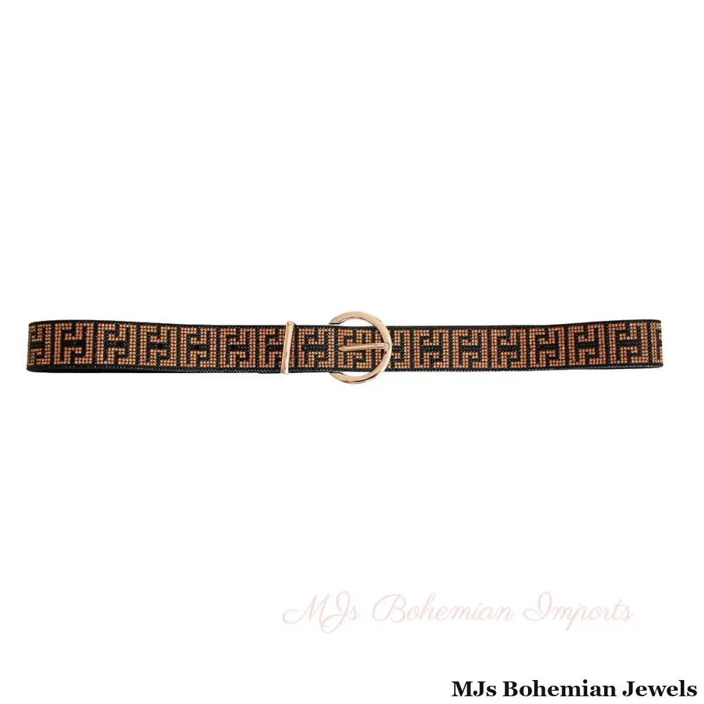Greek Key Rhinestone Black Belt