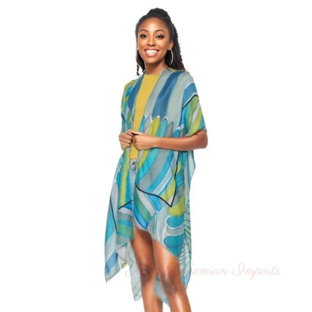 Green Abstract Print Kimono