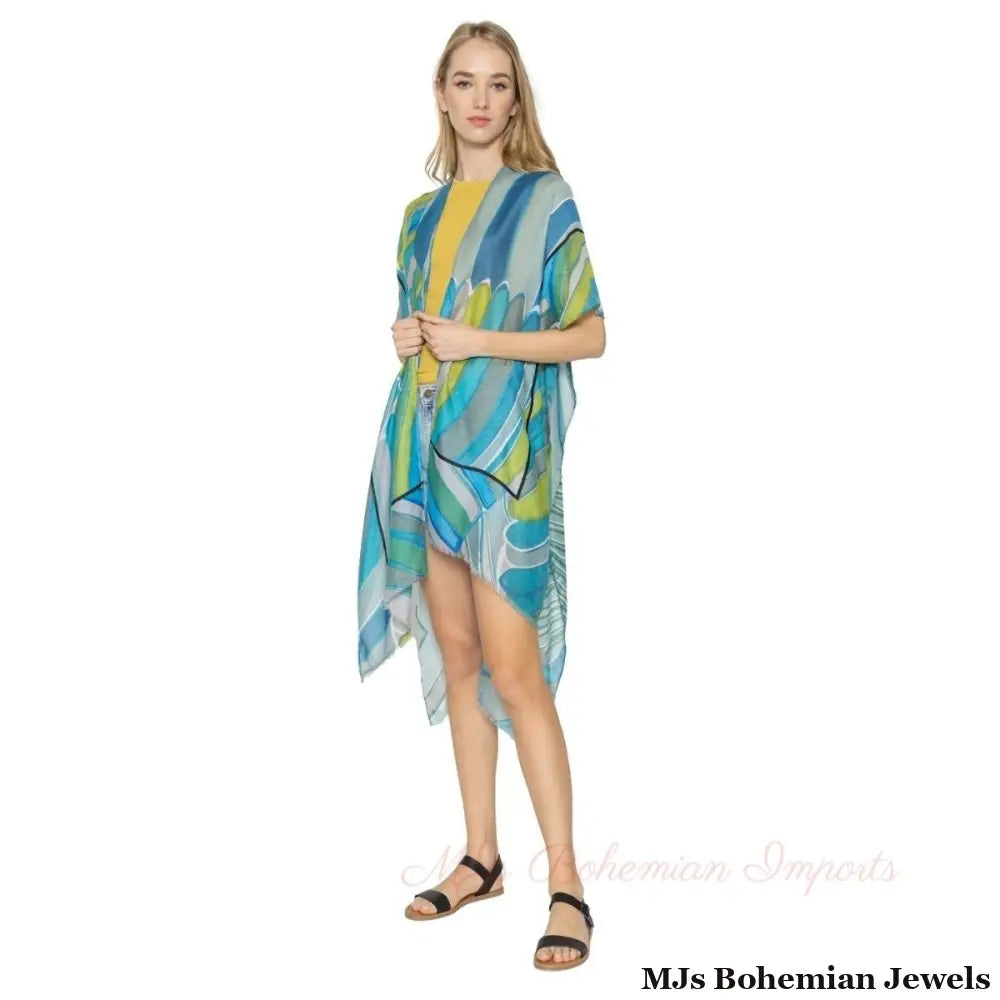 Green Abstract Print Kimono