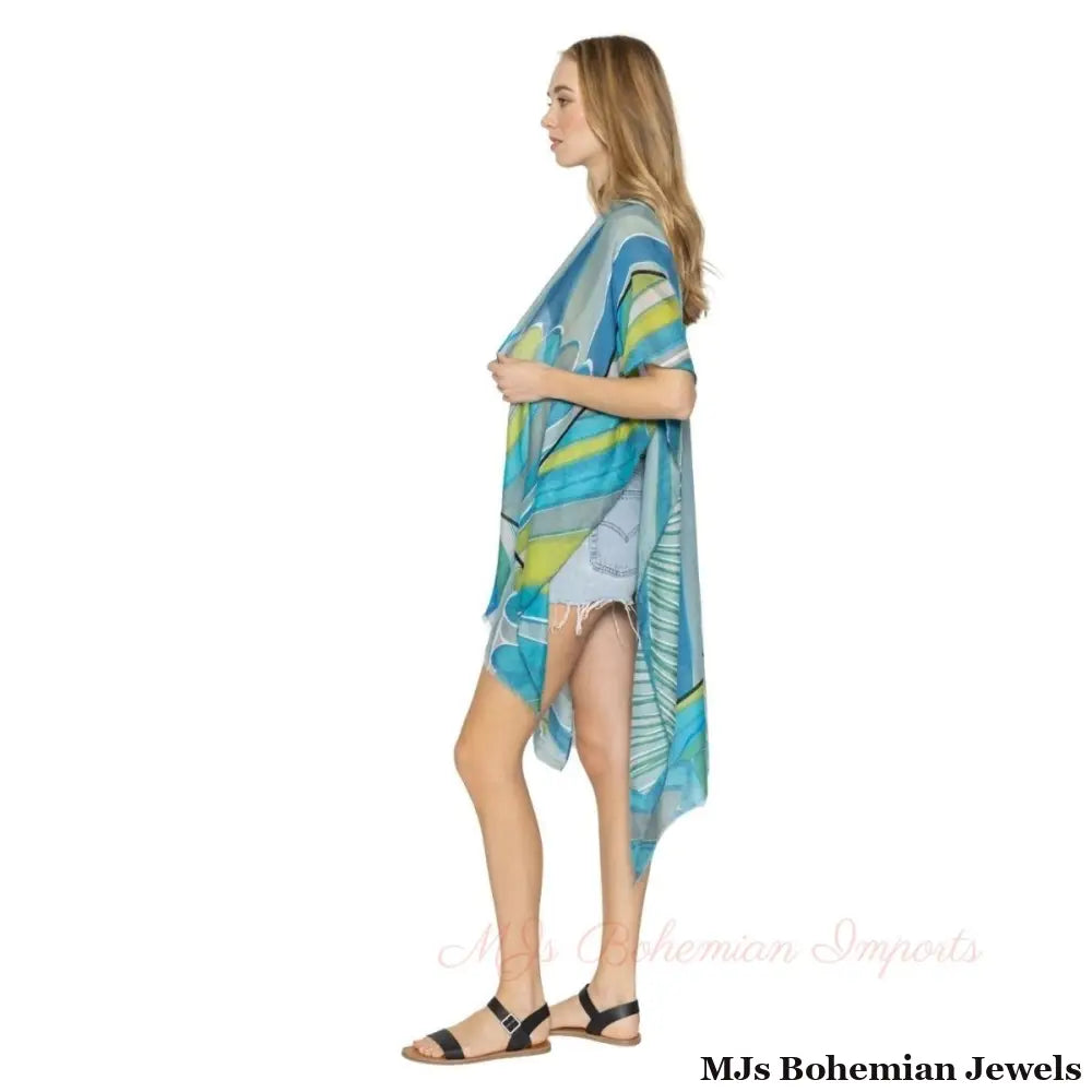 Green Abstract Print Kimono
