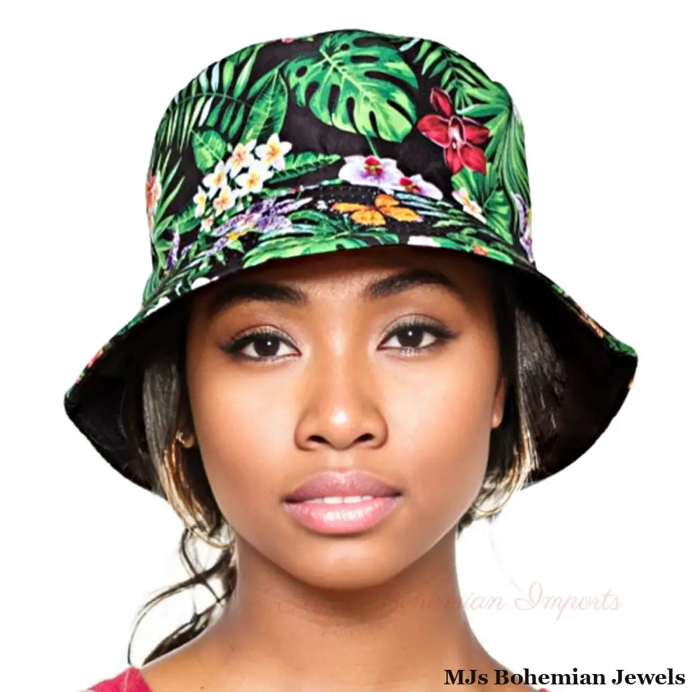Green Black Tropical Reversible Bucket Hat
