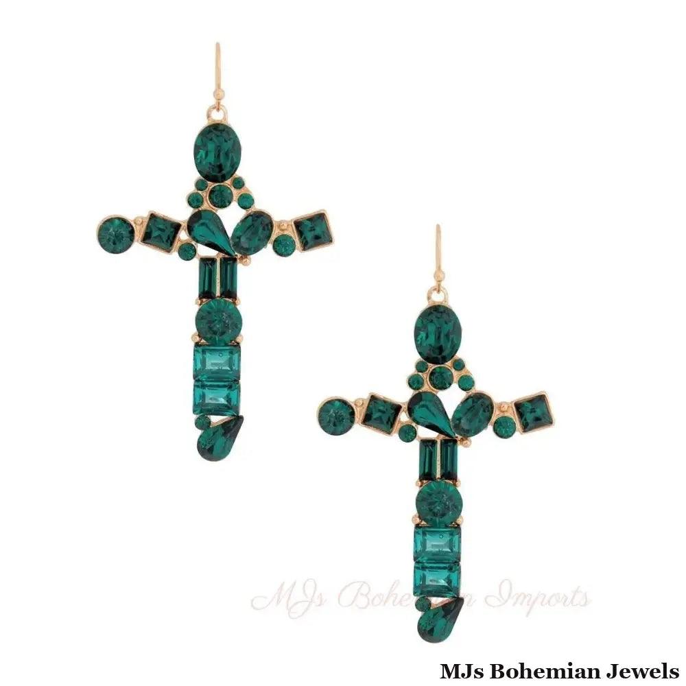 Green Celeb Cross Earrings