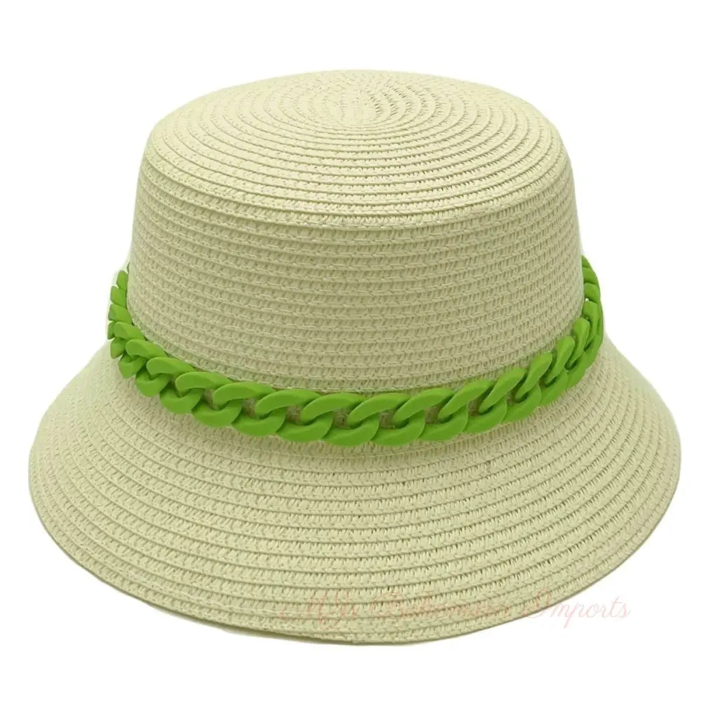 Green Chain Straw Bucket Hat