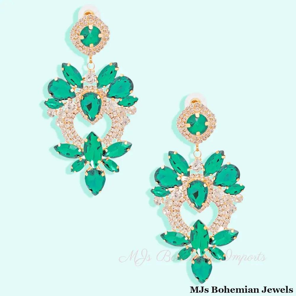 Green Glass Crystal Heart Earrings