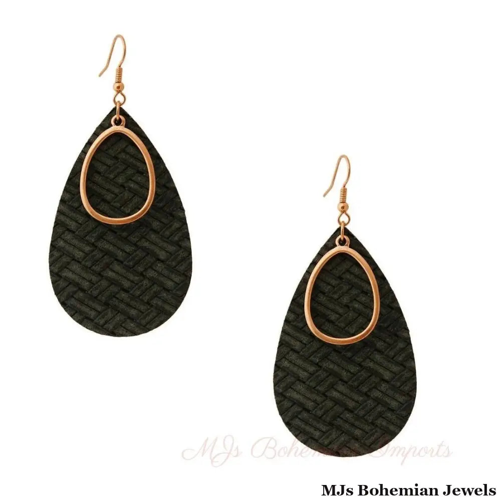 Green Leather Teardrop Earrings