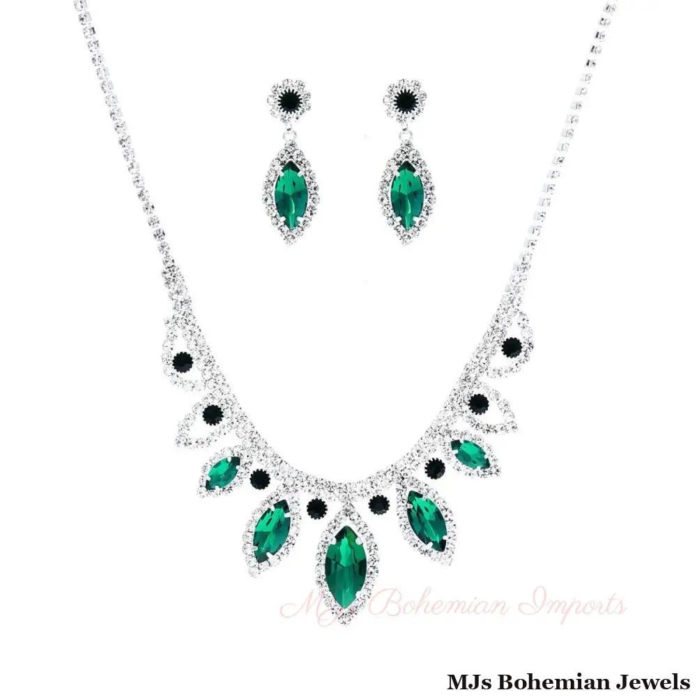 Green Marquise Crystal Silver Set