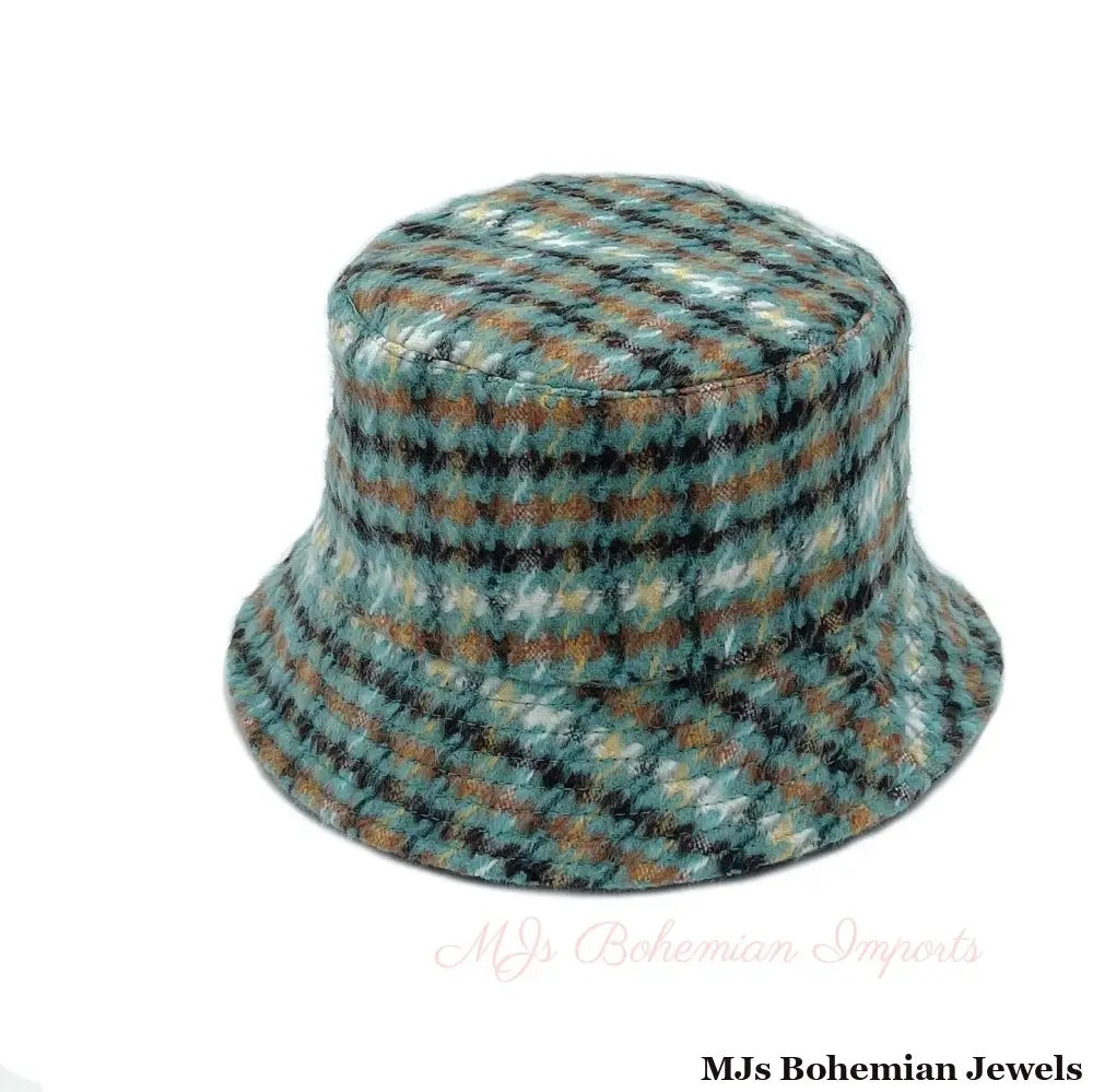 Green Plaid Woolen Bucket Hat