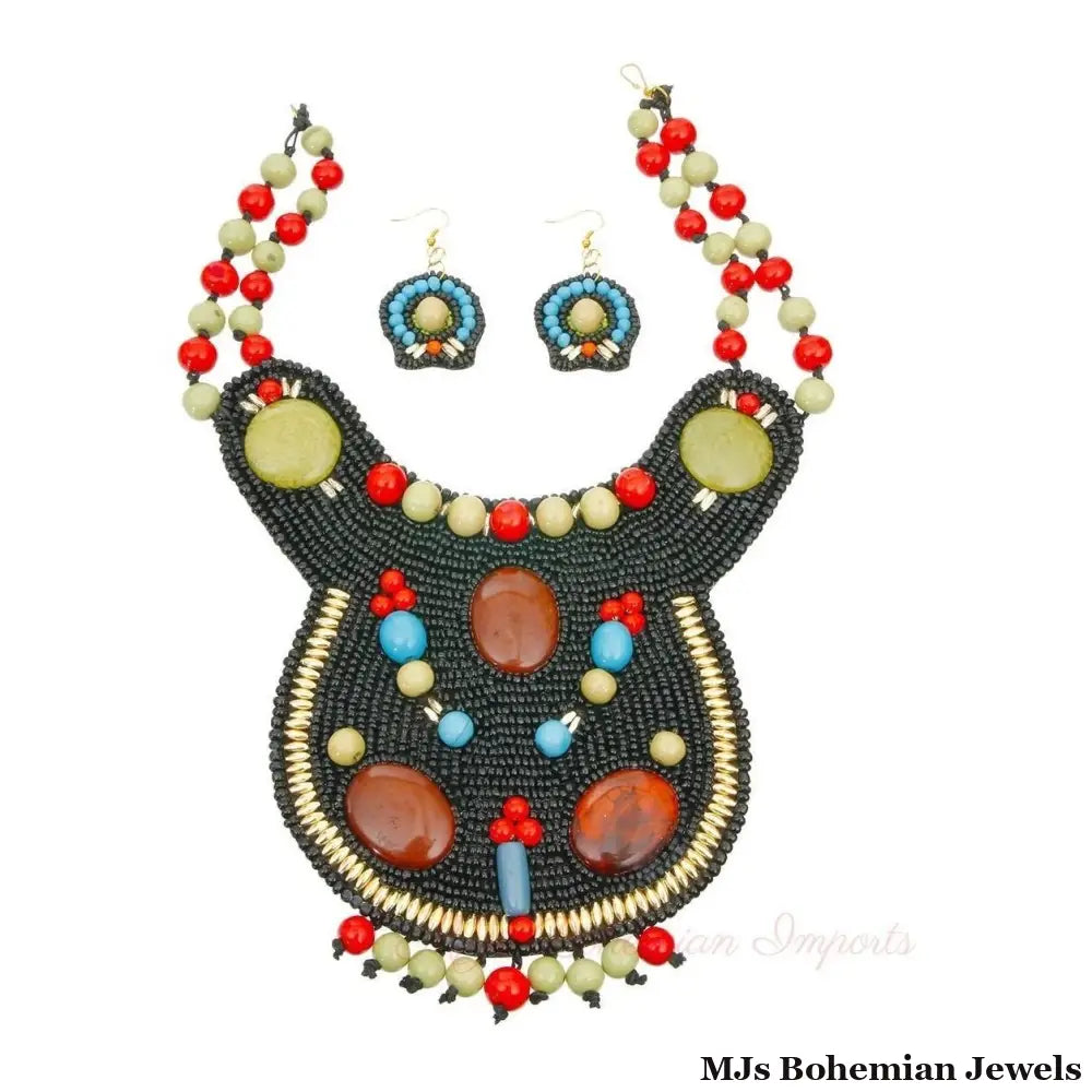 Green & Red Bead Collar Necklace