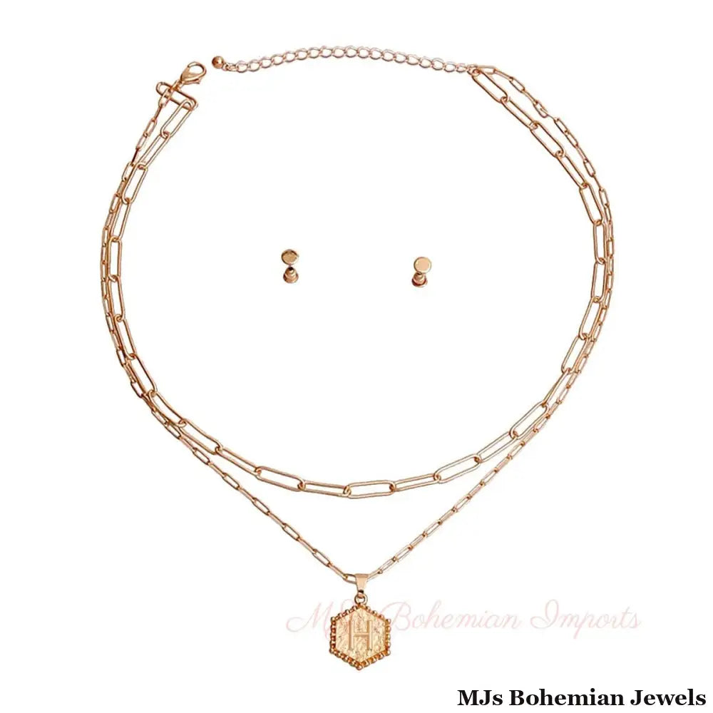 H Hexagon Initial Charm Necklace